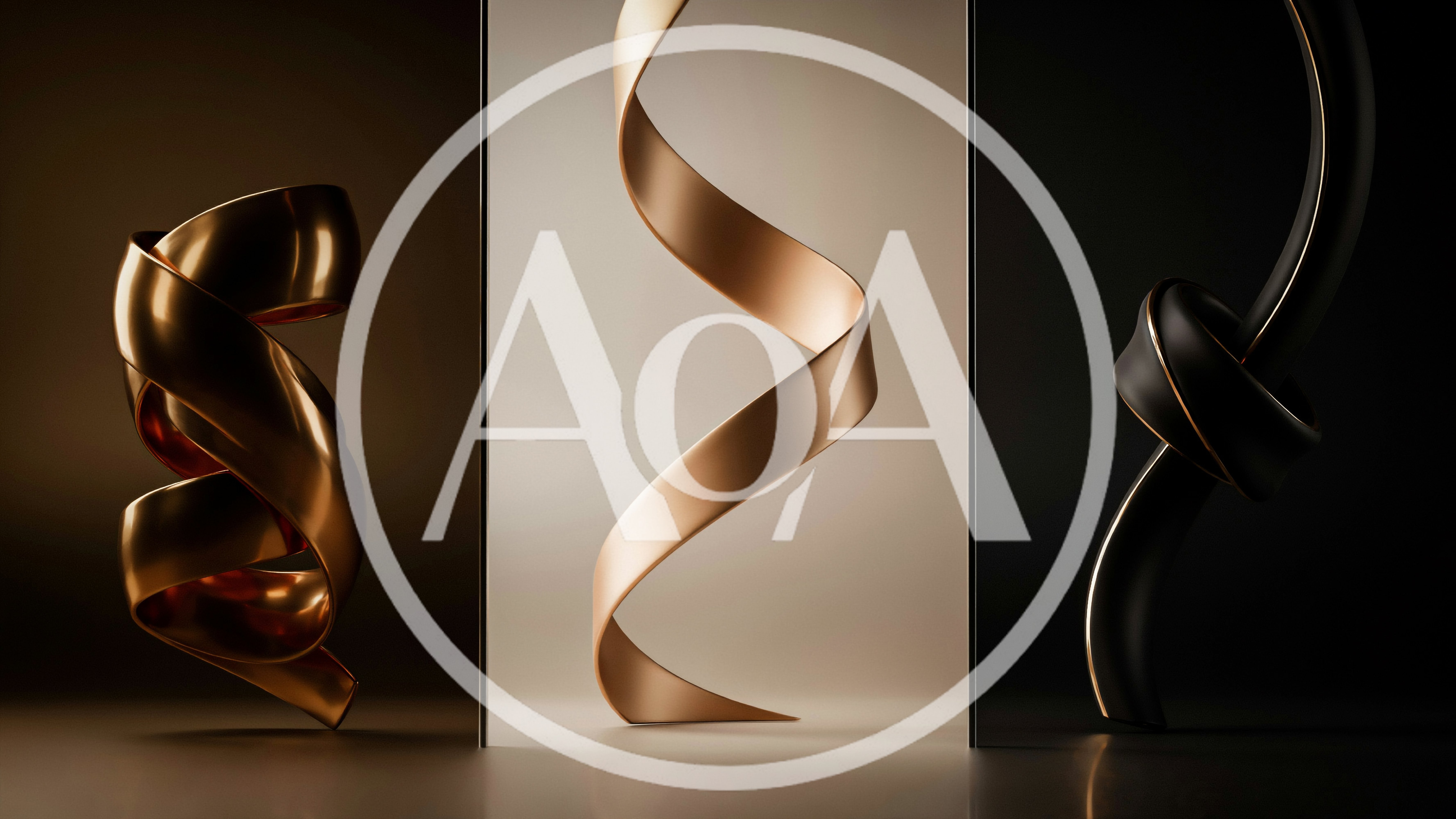 Abstract Metallic Sculptures On Minimalist Background