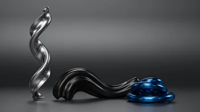 Abstract Metallic Sculptures on Dark Background