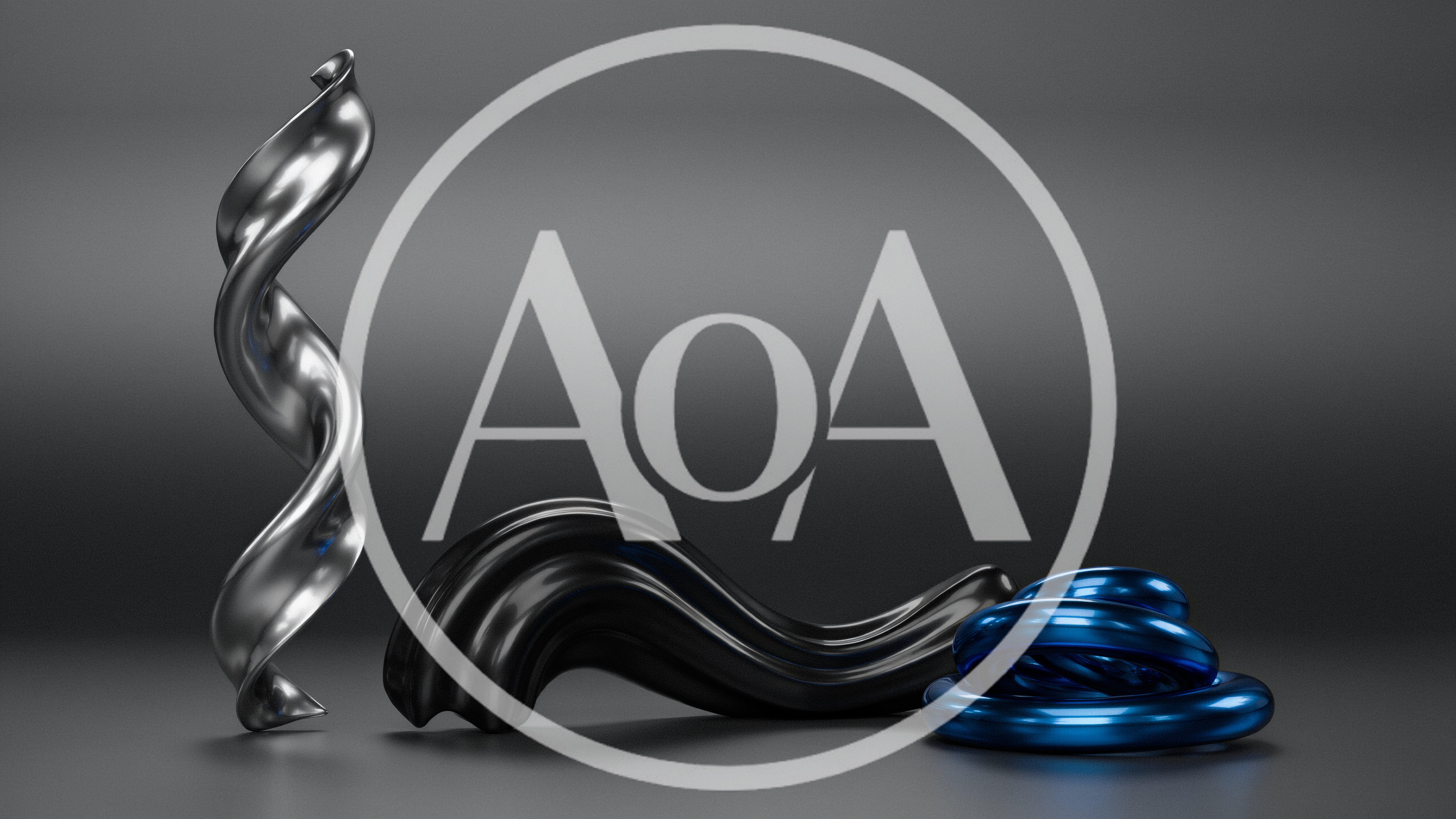 Abstract Metallic Sculptures on Dark Background