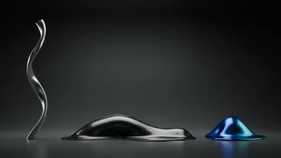 Abstract Metallic Sculptures on Dark Background