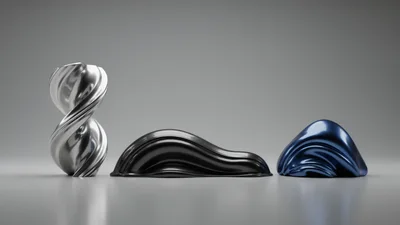 Abstract Metallic Sculptures On A Minimalist Studio Background