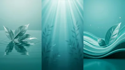 Abstract Teal Botanical Backgrounds With Water And Light