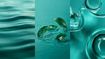 Abstract Teal Water And Leaf Composition