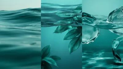 Abstract Teal Water And Nature Elements Collage