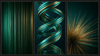 Abstract Teal and Gold Geometric 3D Renderings