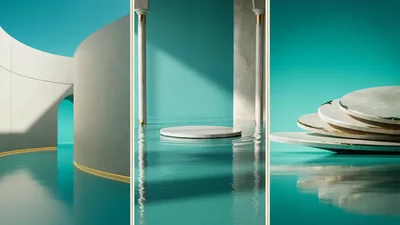 Abstract Minimalist Product Display Platforms In Teal Water