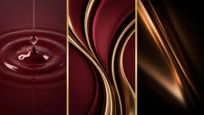 Abstract Triptych Of Liquid Red And Gold Waves