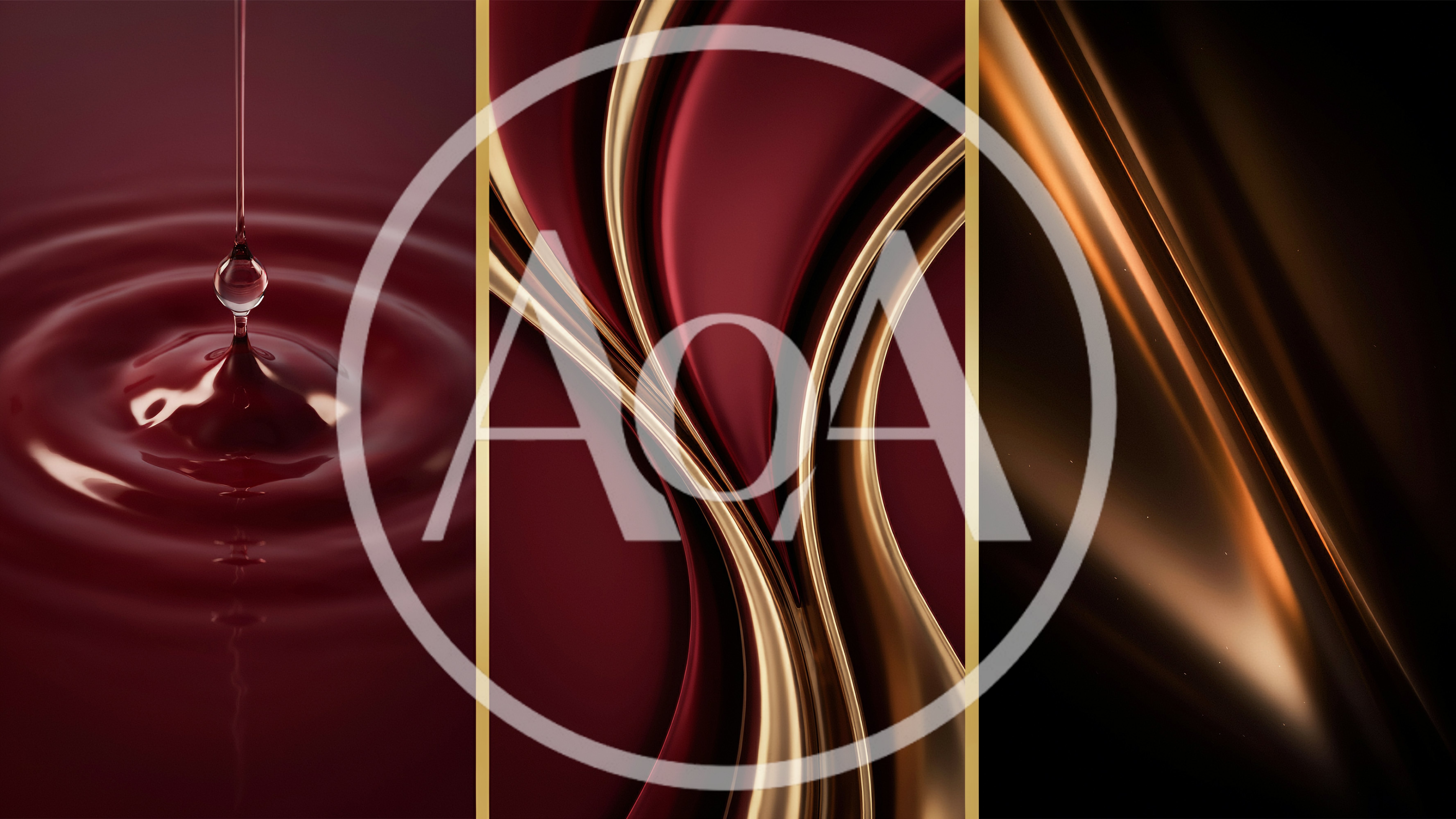 Abstract Triptych Of Liquid Red And Gold Waves