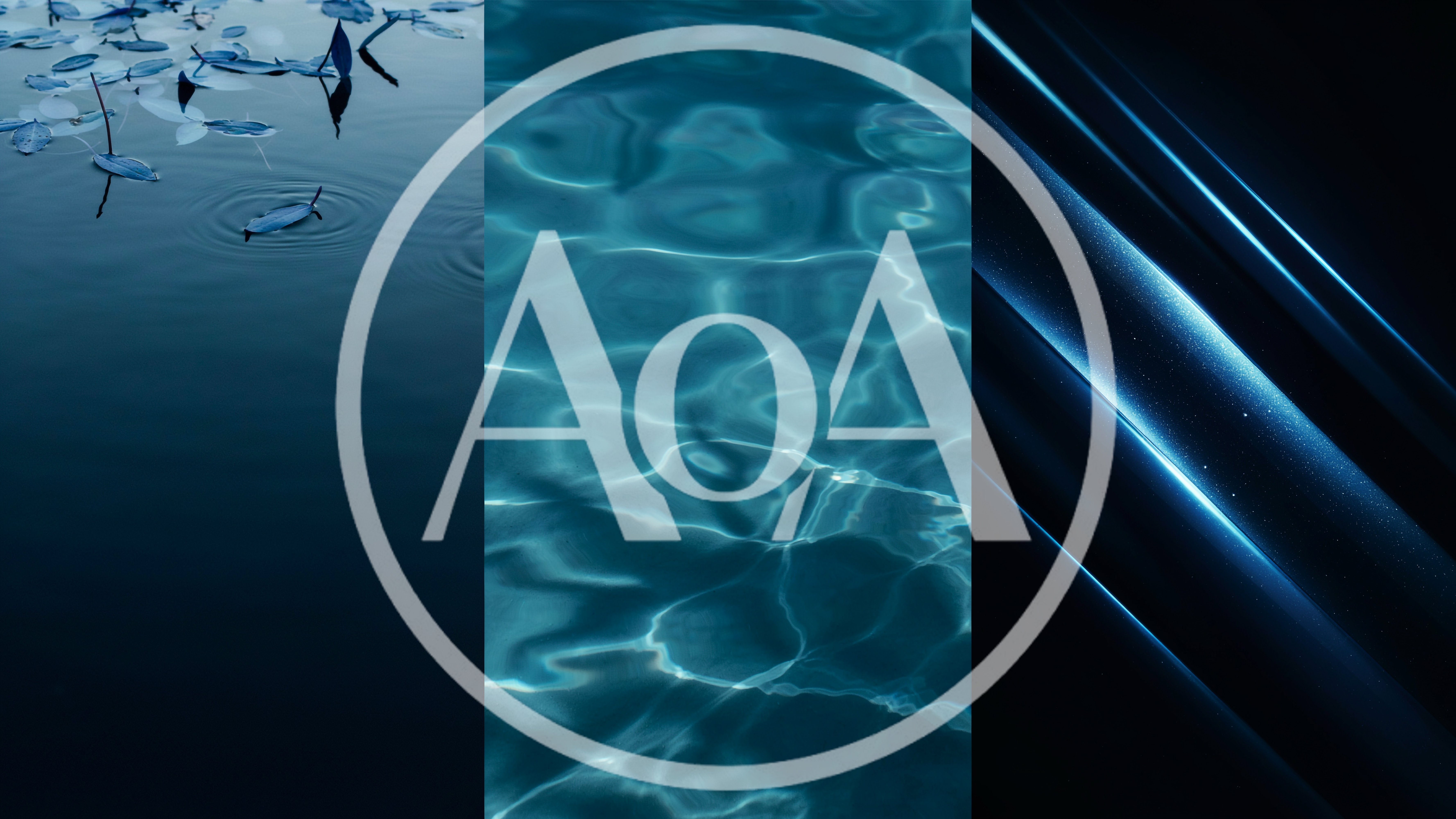 Abstract Blue Triptych Featuring Water And Light Reflections