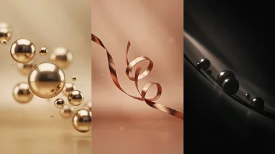 Abstract 3D Renderings of Metallic Spheres and Ribbons