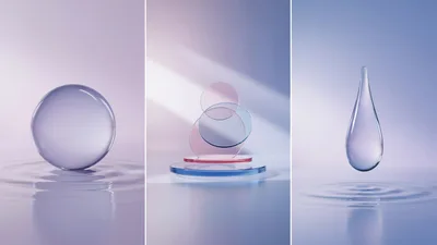Abstract Glass Shapes and Water Droplets Composition