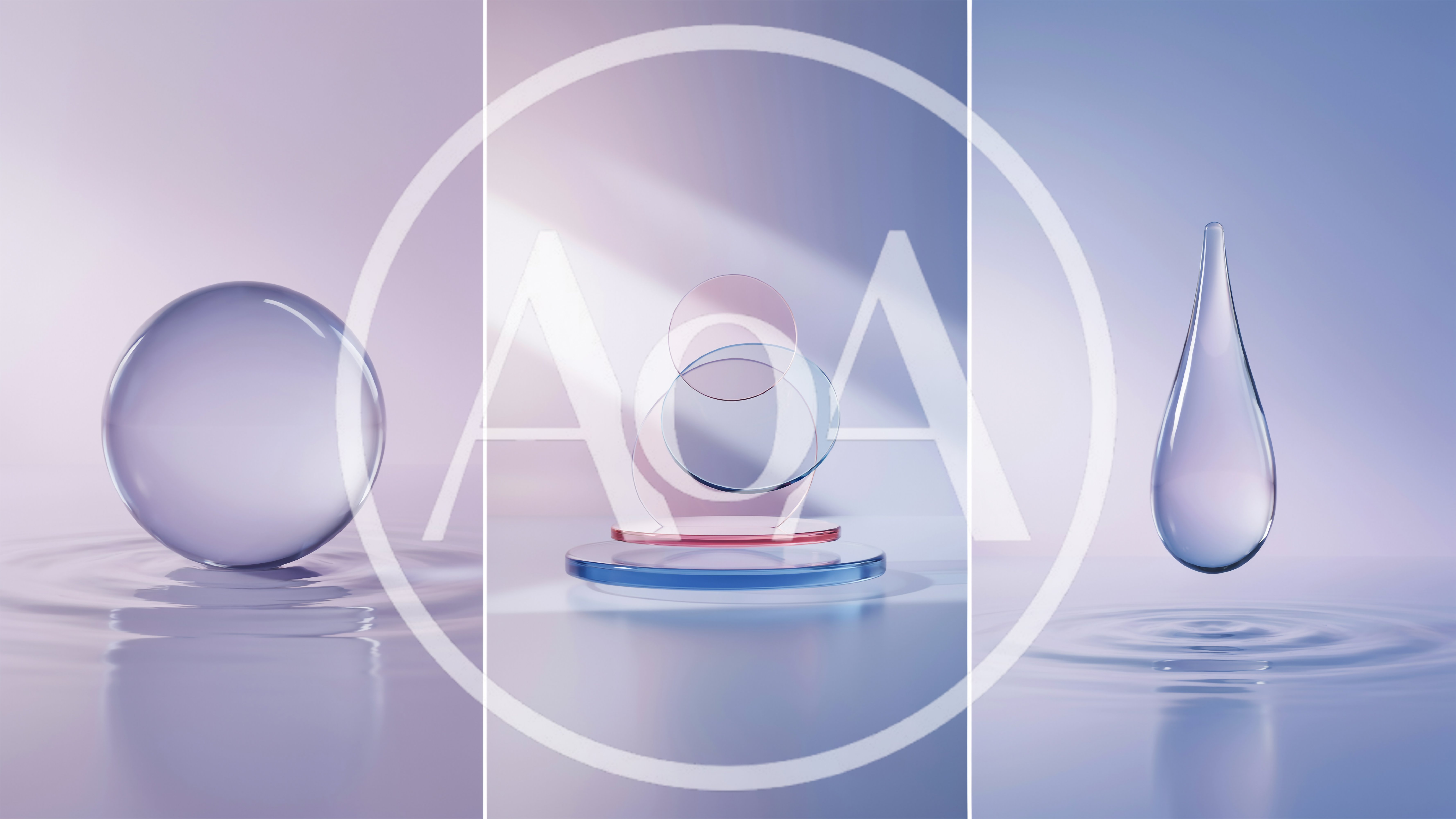 Abstract Glass Shapes and Water Droplets Composition