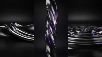 Abstract Metallic Liquid Forms In Three Vertical Panels