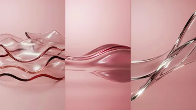 Abstract Pink Glass Waves Background Triptych