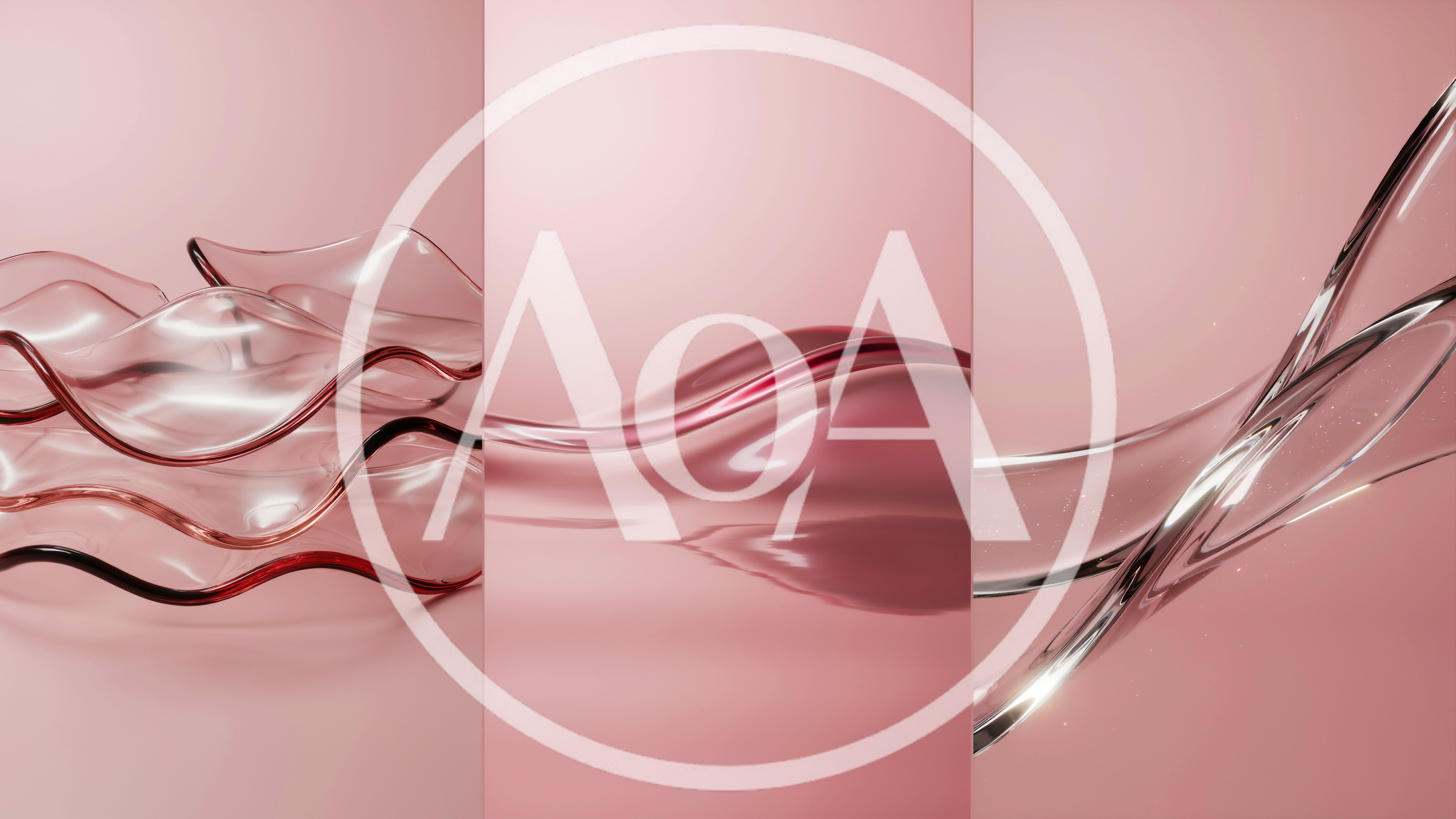 Abstract Pink Glass Waves Background Triptych