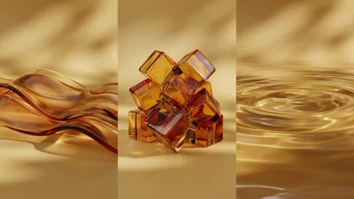 Abstract Amber Glass Shapes And Liquid Ripples