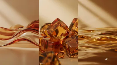 Abstract Amber Glass Cubes and Liquid Waves