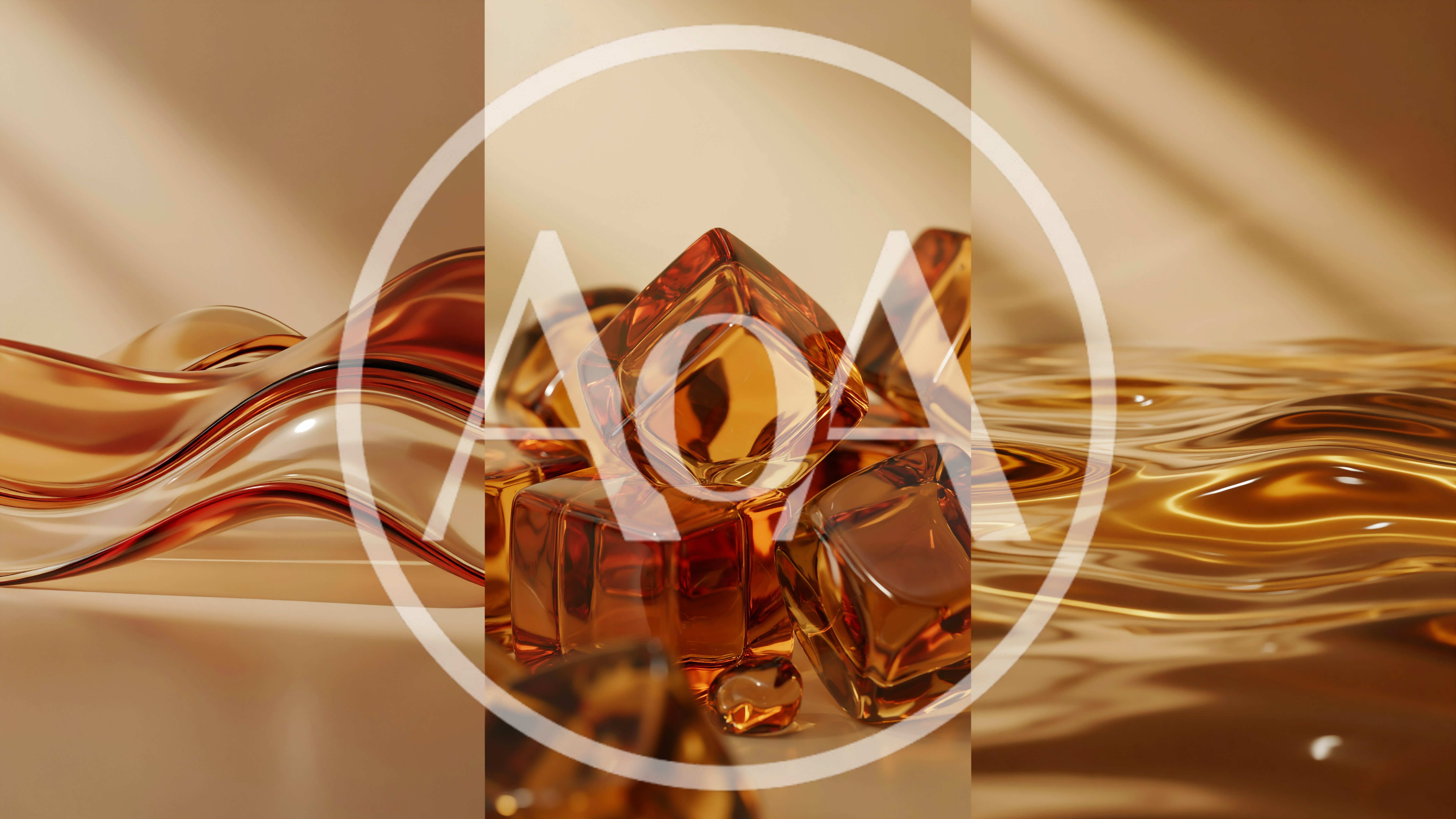 Abstract Amber Glass Cubes and Liquid Waves