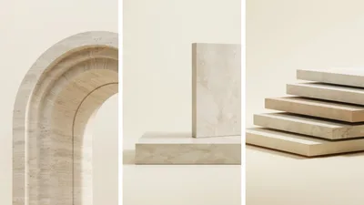 Minimalist Marble Pedestals And Arch For Product Display