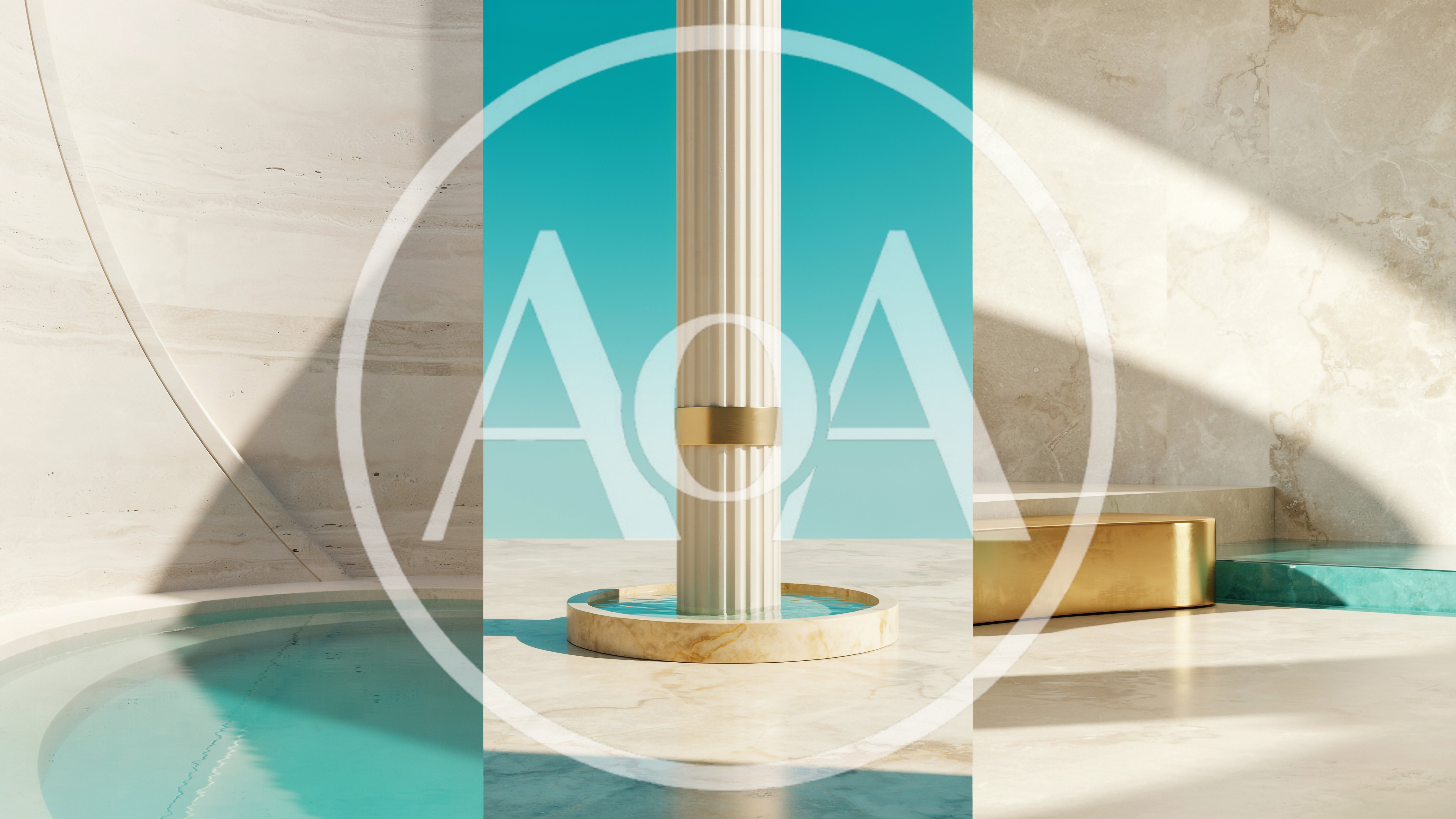 Minimalist Architectural 3D Render With Marble And Water