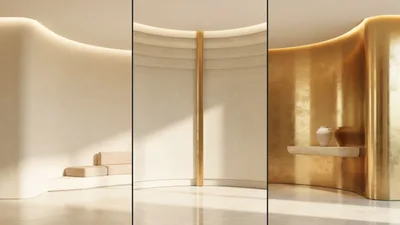 Modern Minimalist Interior Design With Curved Walls And Gold