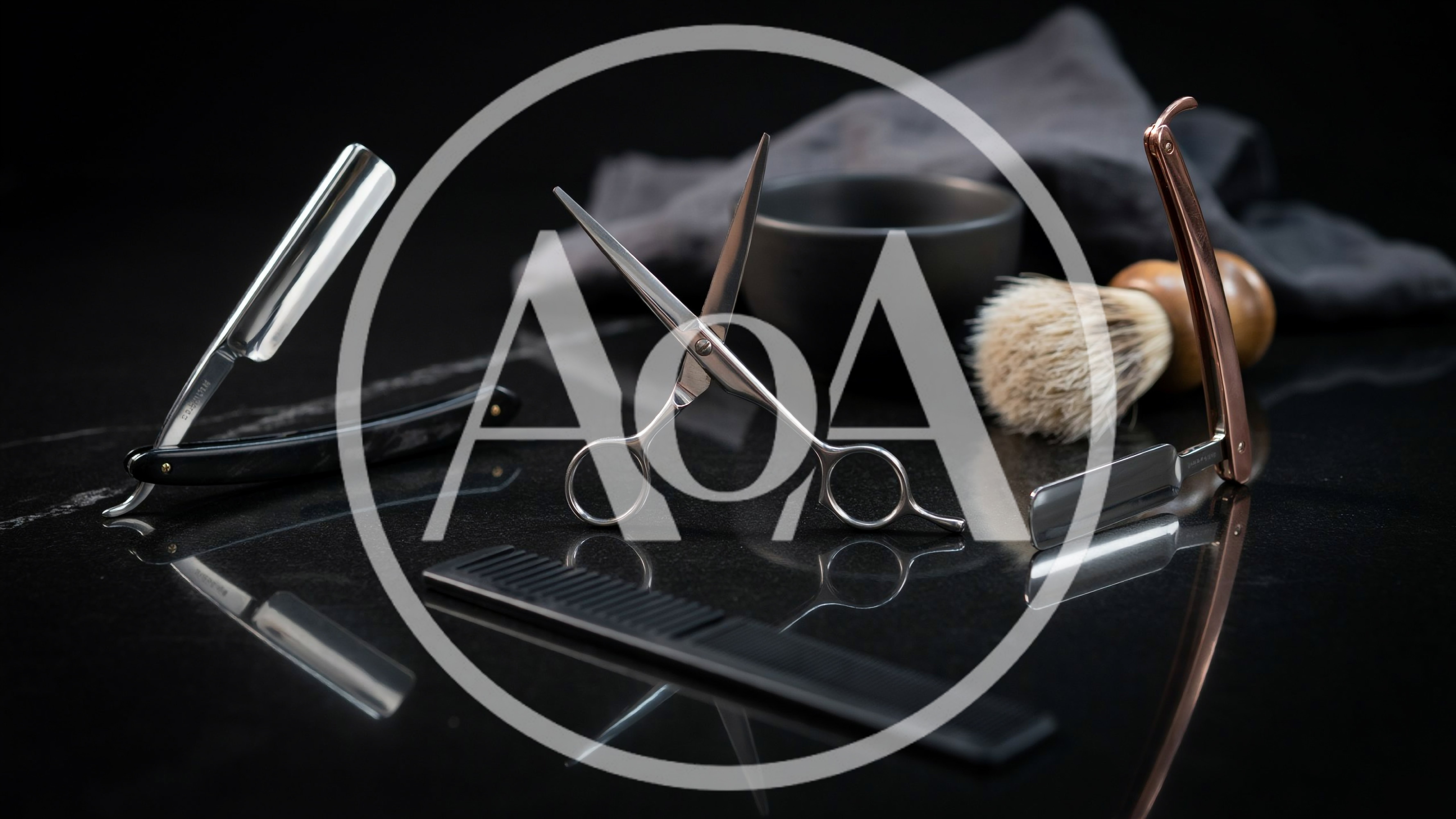 Professional Barber Tools on Black Marble Surface