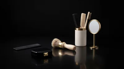 Grooming Accessories Set on Black Background