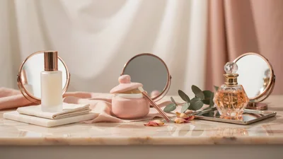Luxury Skincare Products On Marble Vanity
