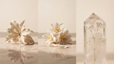 Minimalist Still Life With Flowers And Crystal