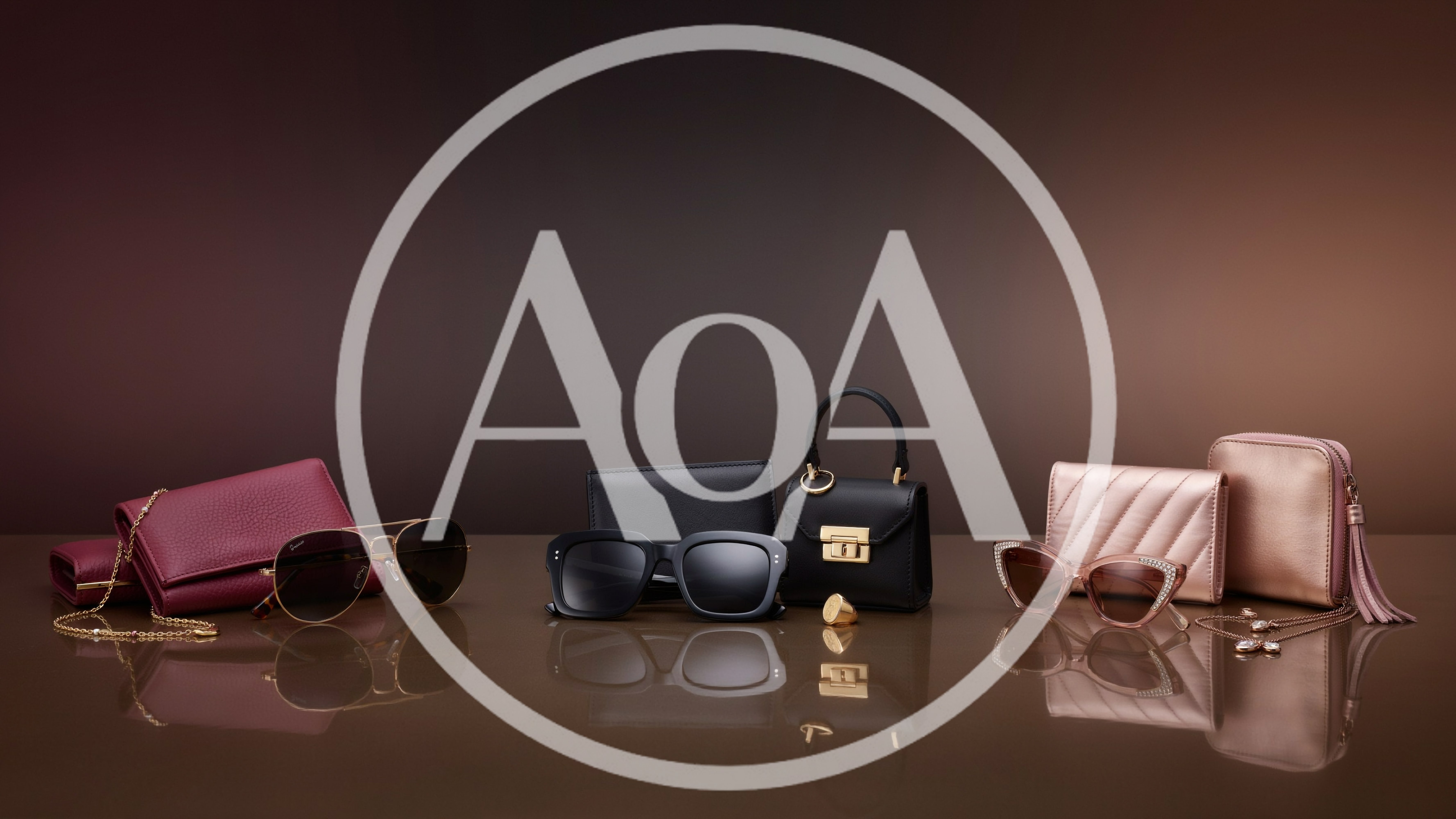 Luxury Fashion Accessories Arranged on Reflective Surface