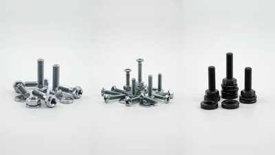 Assorted Metal Bolts And Nuts On White Background