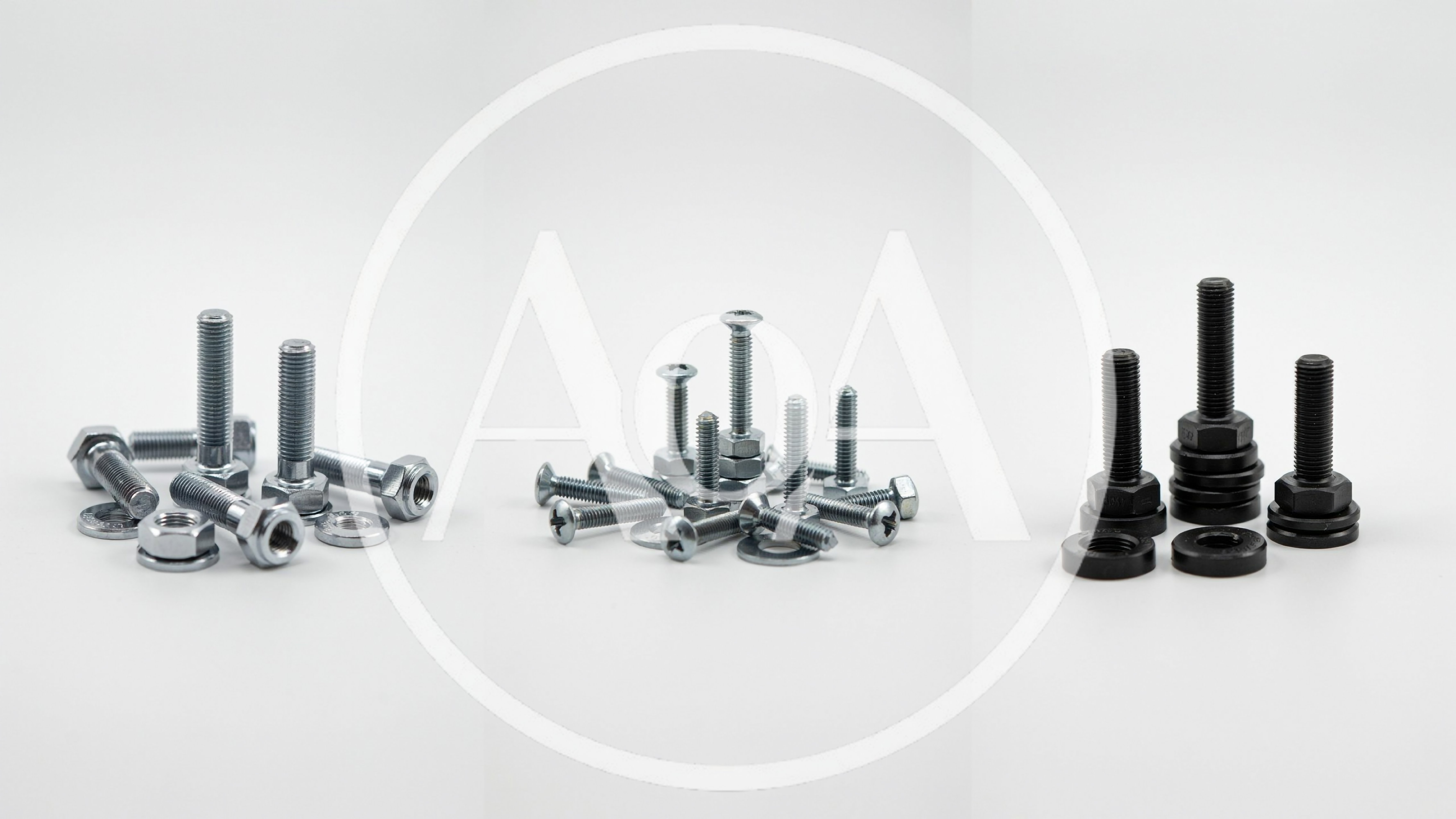 Assorted Metal Bolts And Nuts On White Background