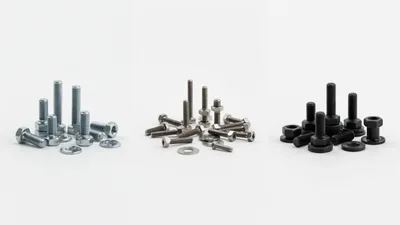 Assorted Metal Bolts And Nuts On White Background