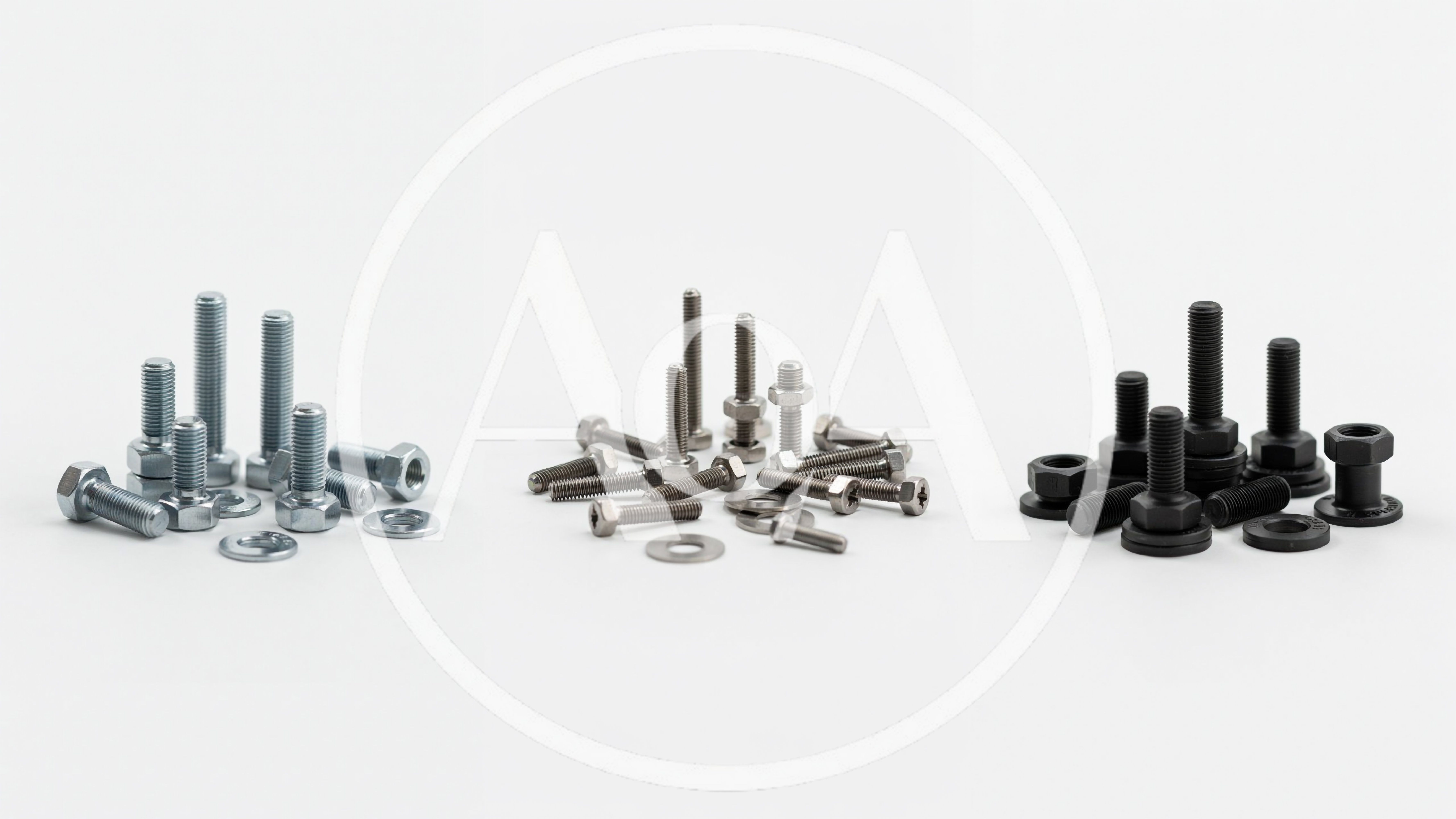 Assorted Metal Bolts And Nuts On White Background