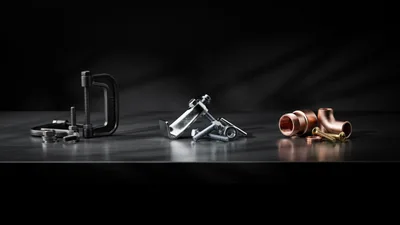 Assorted Metal Hardware Tools and Plumbing Fittings