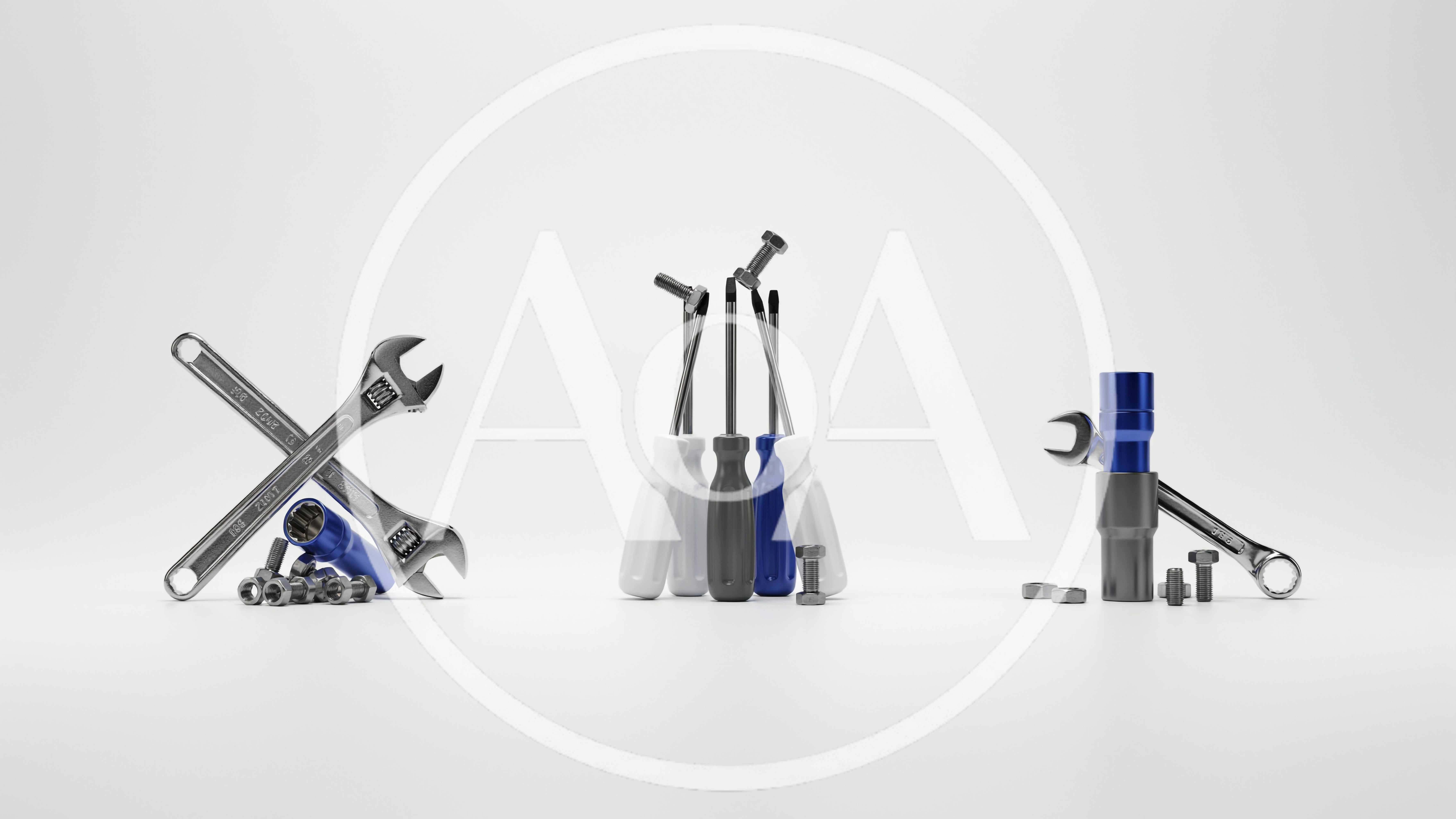 Assorted Hand Tools And Hardware On White Background