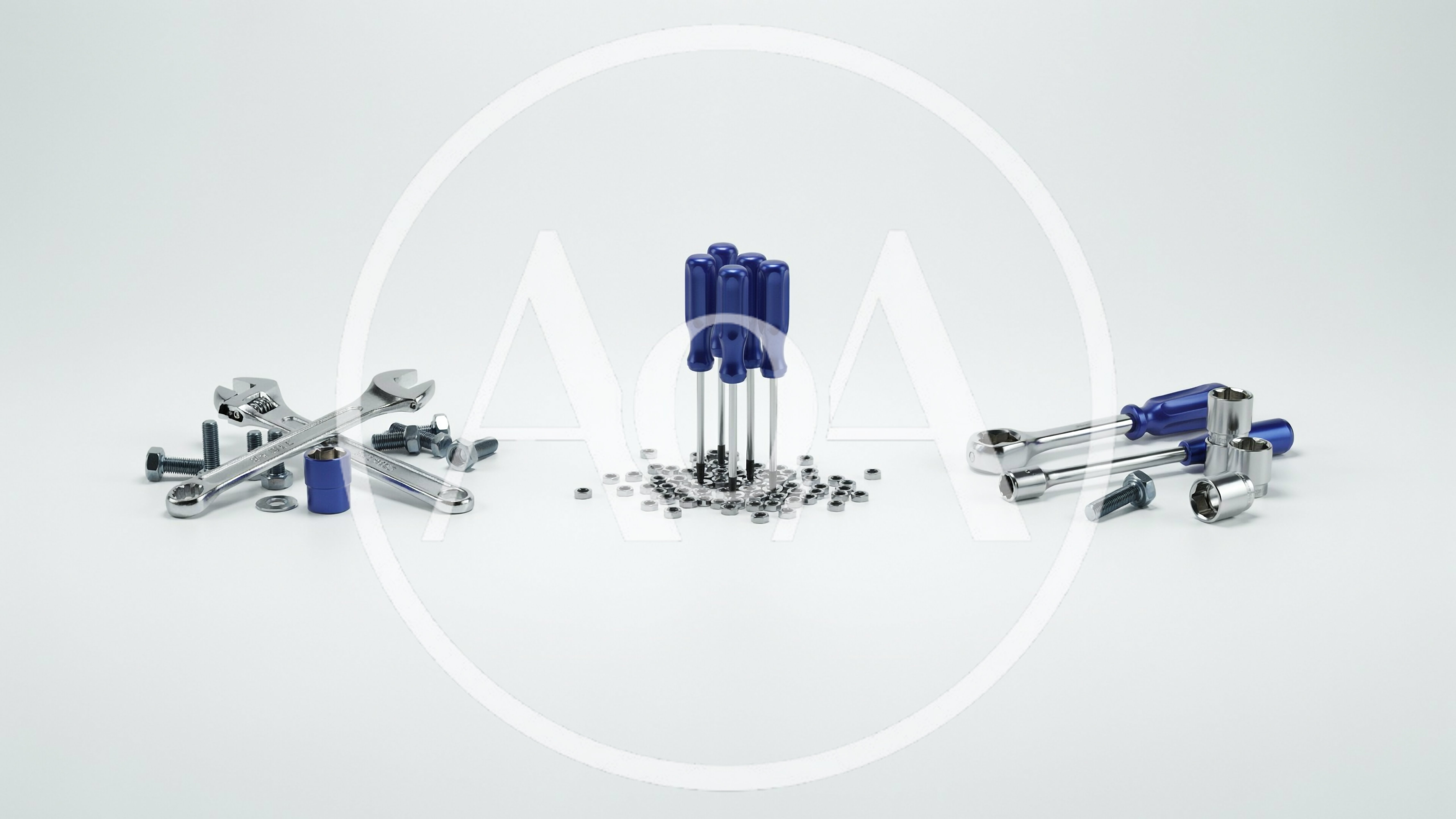 Assorted Hand Tools And Hardware On White Background