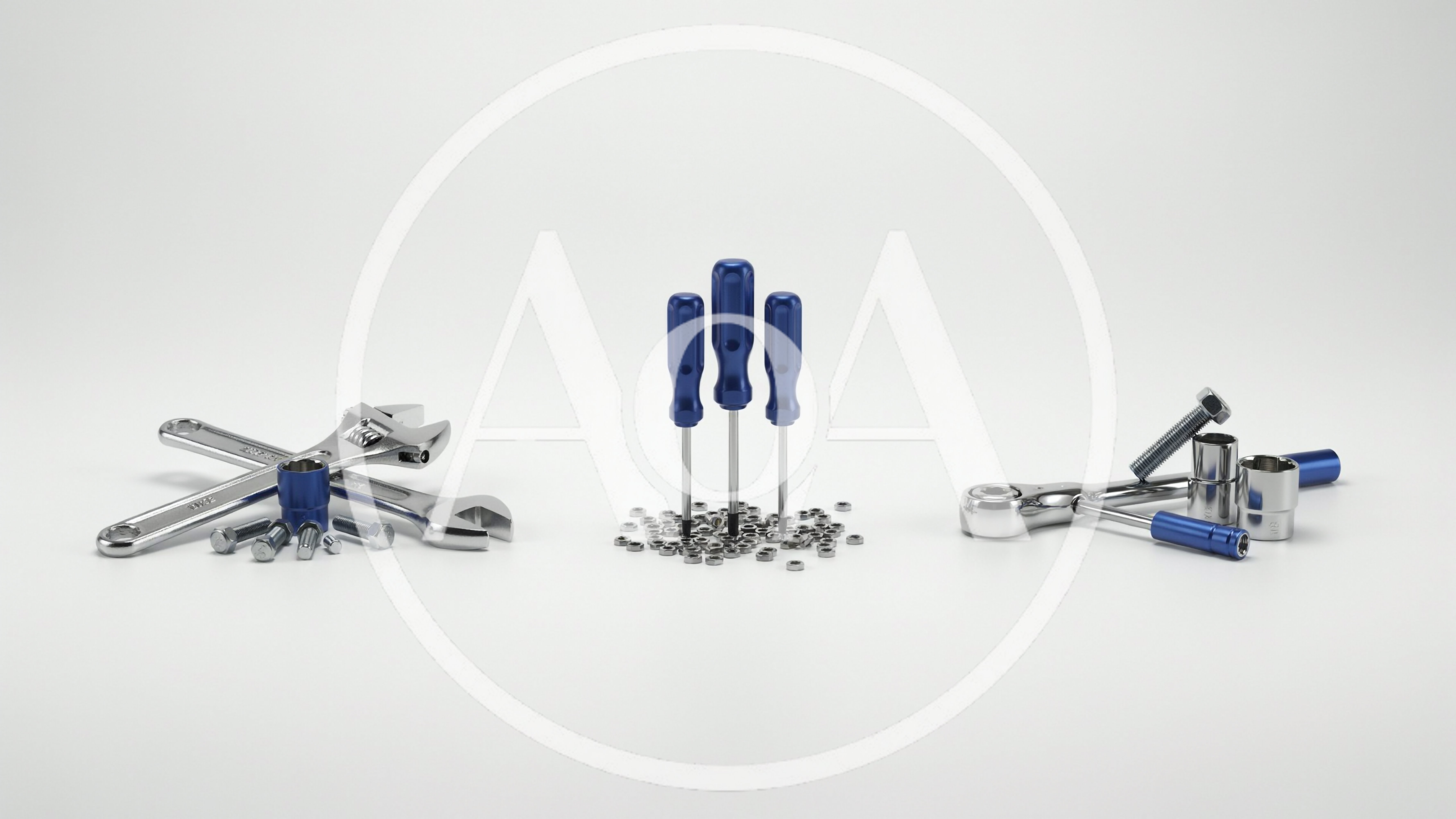 Assorted Mechanical Tools And Hardware On White Background