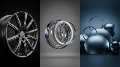Abstract Industrial Design Elements And Metallic Spheres