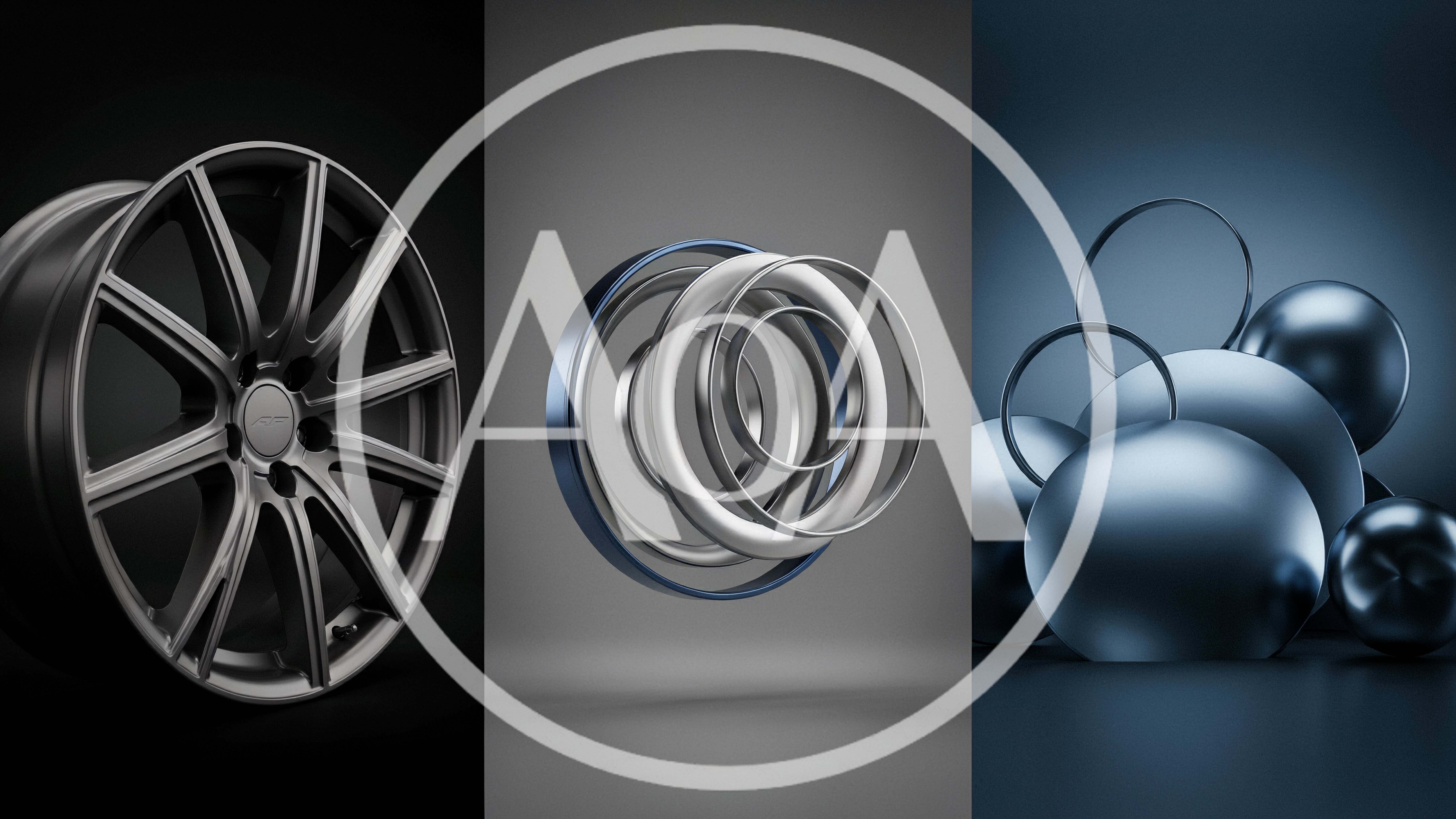 Abstract Industrial Design Elements And Metallic Spheres