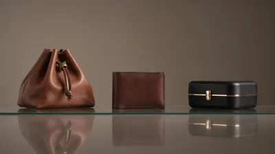 Brown Leather Pouch Wallet and Black Jewelry Box