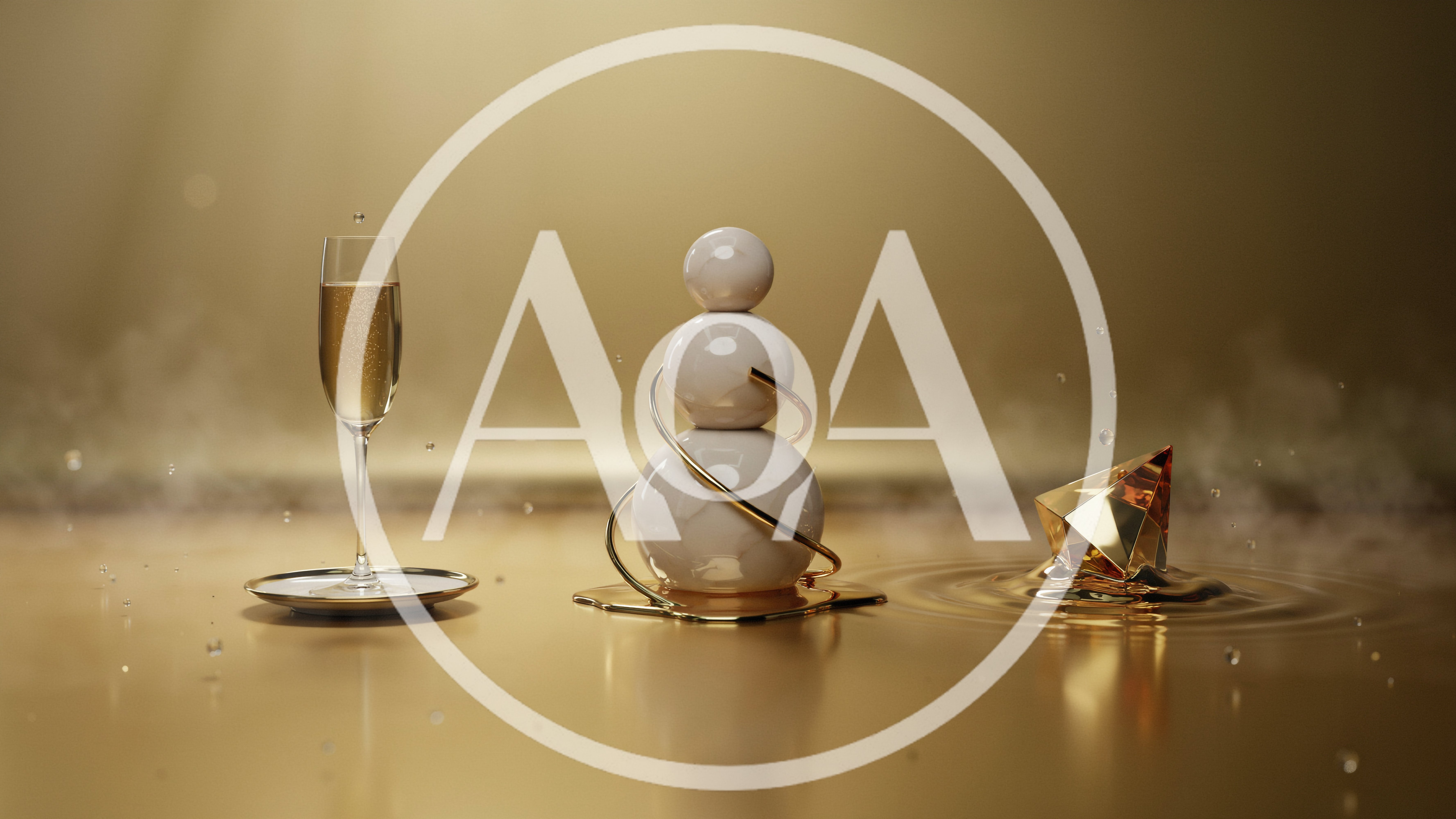 Abstract Luxury Still Life With Champagne And Geometric Shapes