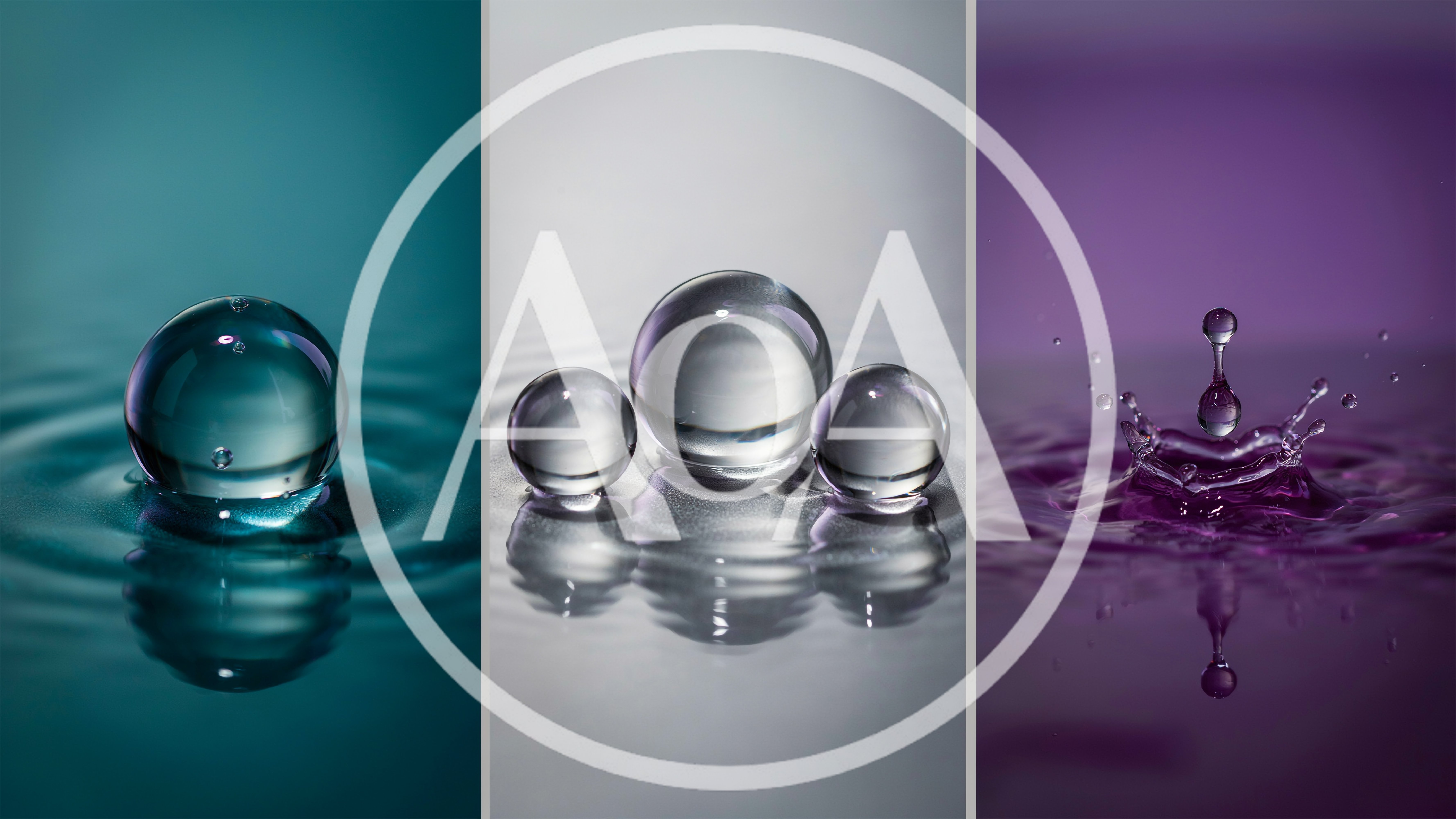 Triptych Of Water Droplets And Spheres In Vibrant Colors