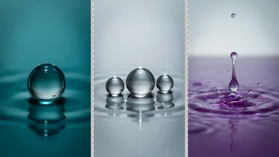 Macro Water Droplets And Ripples In Three Colors