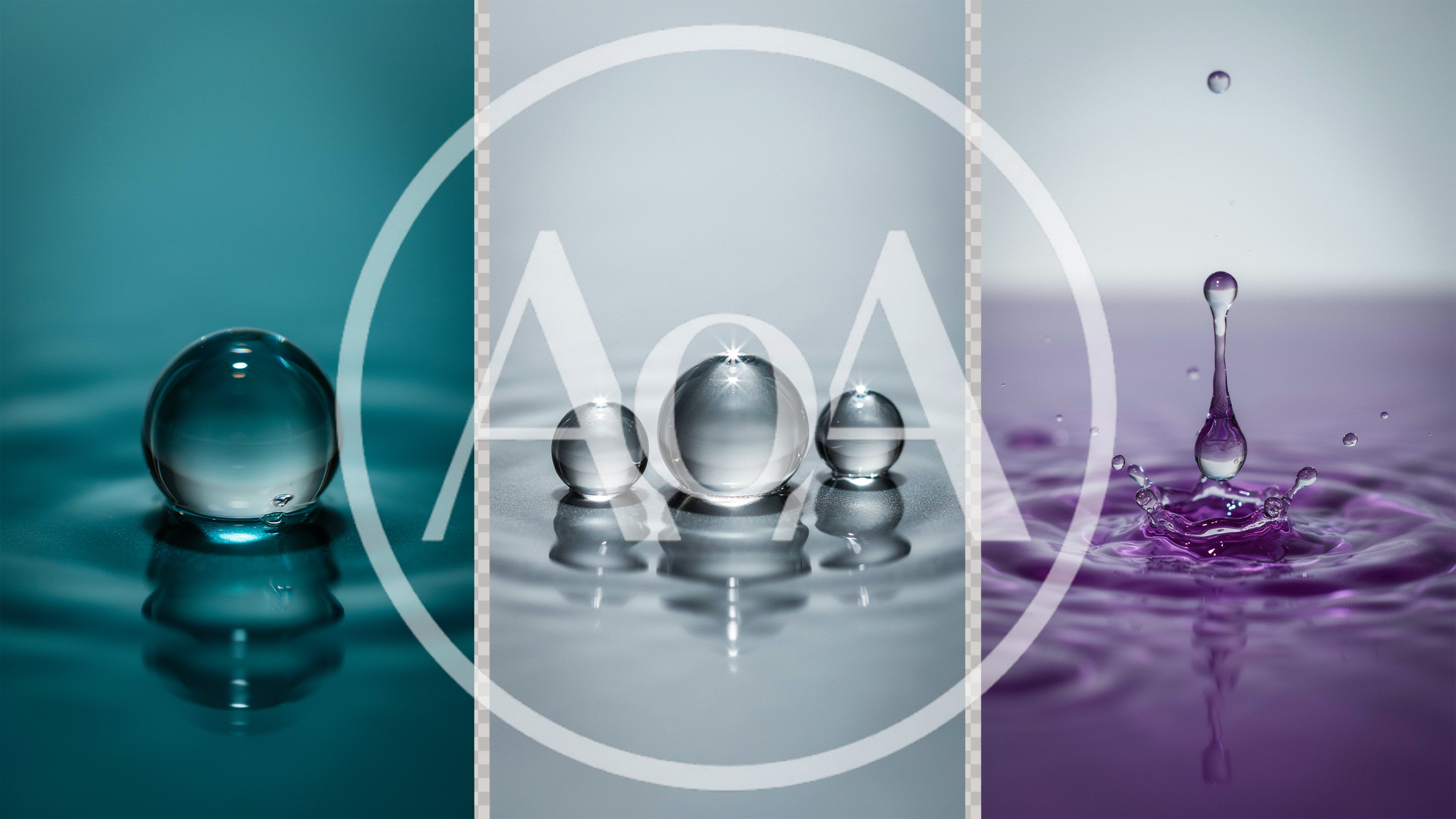 Macro Water Droplets And Ripples In Three Colors