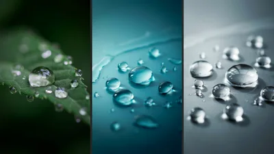 Macro Water Droplets On Leaf And Smooth Surfaces