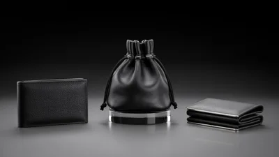 Luxury Leather Accessories Set On Dark Background