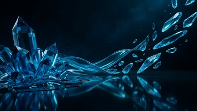 Abstract Blue Crystal Formation With Floating Shards