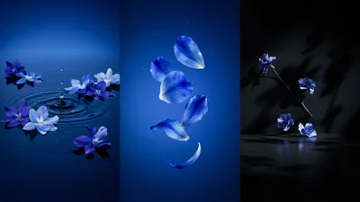 Blue Flower Petals And Blossoms In Artistic Composition