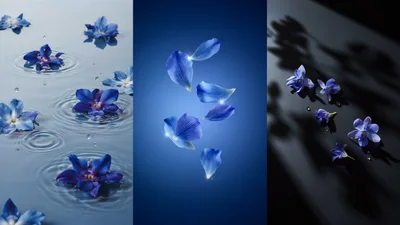 Blue Flower Petals Floating In Water And Air